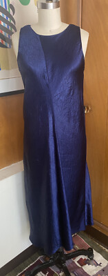 vince bias cut sleeveless midi dress VINCE Bias Cut Sz S Sleeveless Midi Slip Dress Ink Blue Satin Asymmetrical  $295