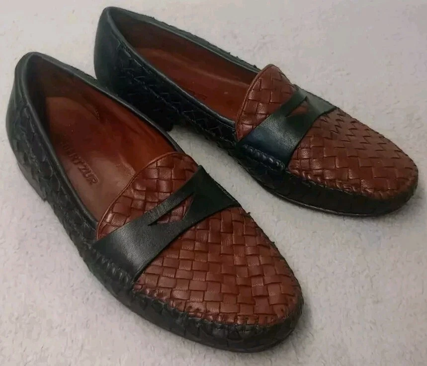 Robert Zur Leather Penny Loafer Shoes Size 11 Two-Tone Black/Brown Men's - Image 3 of 4