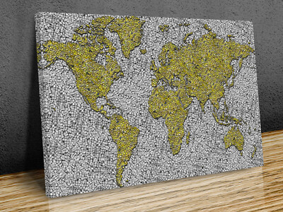Weltkarte Mosaik gelb grau Druck Kunst Wand gerahmt oder nur Druck