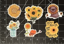Sunny Sunflowers 6 Decal Stickers bees, dog, cute, painted, affirmation, fun
