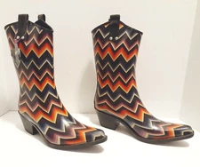 Blazin Roxx Cowboy Rain Boots Womens 58102 Chevron Kale Snip Toe Multicolor 10