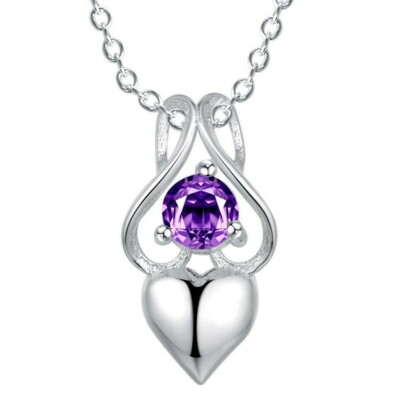 Silber Anhänger ''A Big Amethyst for my Heart'' & seine Kette - Env aus Frankreich sofort