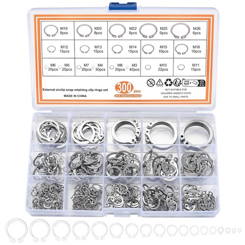 300 Pcs Retaining Ring Set Internal Snap Rings Kits Stainless Steel External Cir - 第 3/9 張圖片