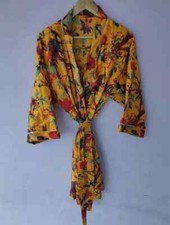 Yellow Bird Floral Kimono Robe Night Costume Delivery Gown Sweam Wear Kimono