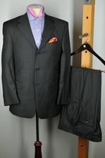 Hart Schaffner Marx Men's Gray  Brown Striped Wool Suit 38 R 38 Regular