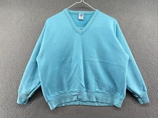 Vintage 90s Ultra Sweats By Pannill Blank Blue V Neck Sweatshirt USA Made SZ 40