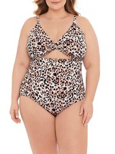 Time And Tru Cheetah Cut Out One Piece Swimsuit Women's Plus Size 2X 20W-22W 