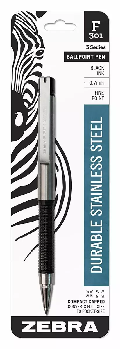 Zebra F-301 Stainless Steel Ballpoint Pen - 0.7 mm - Black Ink