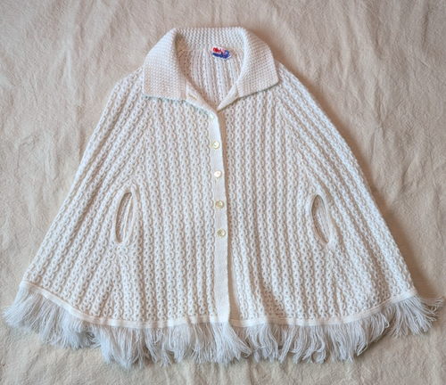 Americana Knitting Mills VTG 60s Women's Cream Cable Knit Button Up Shawl Parka - Picture 2 of 8
