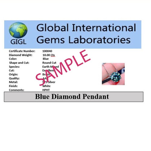 5.40 Ct Treated Blue Diamond Solitaire Sterling Silver 925 Pendant with Chain - Picture 6 of 8