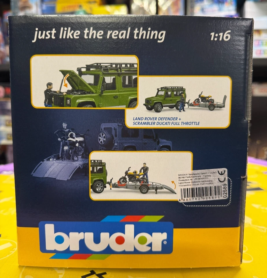 BRUDER 02589-scala 1:16 - LAND ROVER CON RIMORCHIO E MOTO DUCATI -FUORI CATALOGO - Immagine 4 di 4