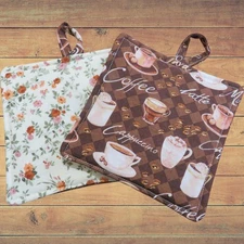 Handmade Potholder, Set of 2, Reversible Coffee and Floral Hot Pads