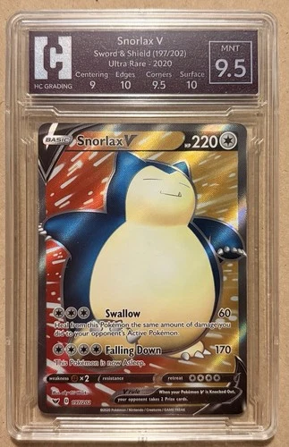2020 POKEMON SWORD & SHIELD #197 FULL ART/SNORLAX V HCG 9.5