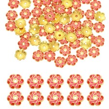100 Pcs 8x2 mm Flower Beads Caps, Enamel Bead End Spacers Rose Red