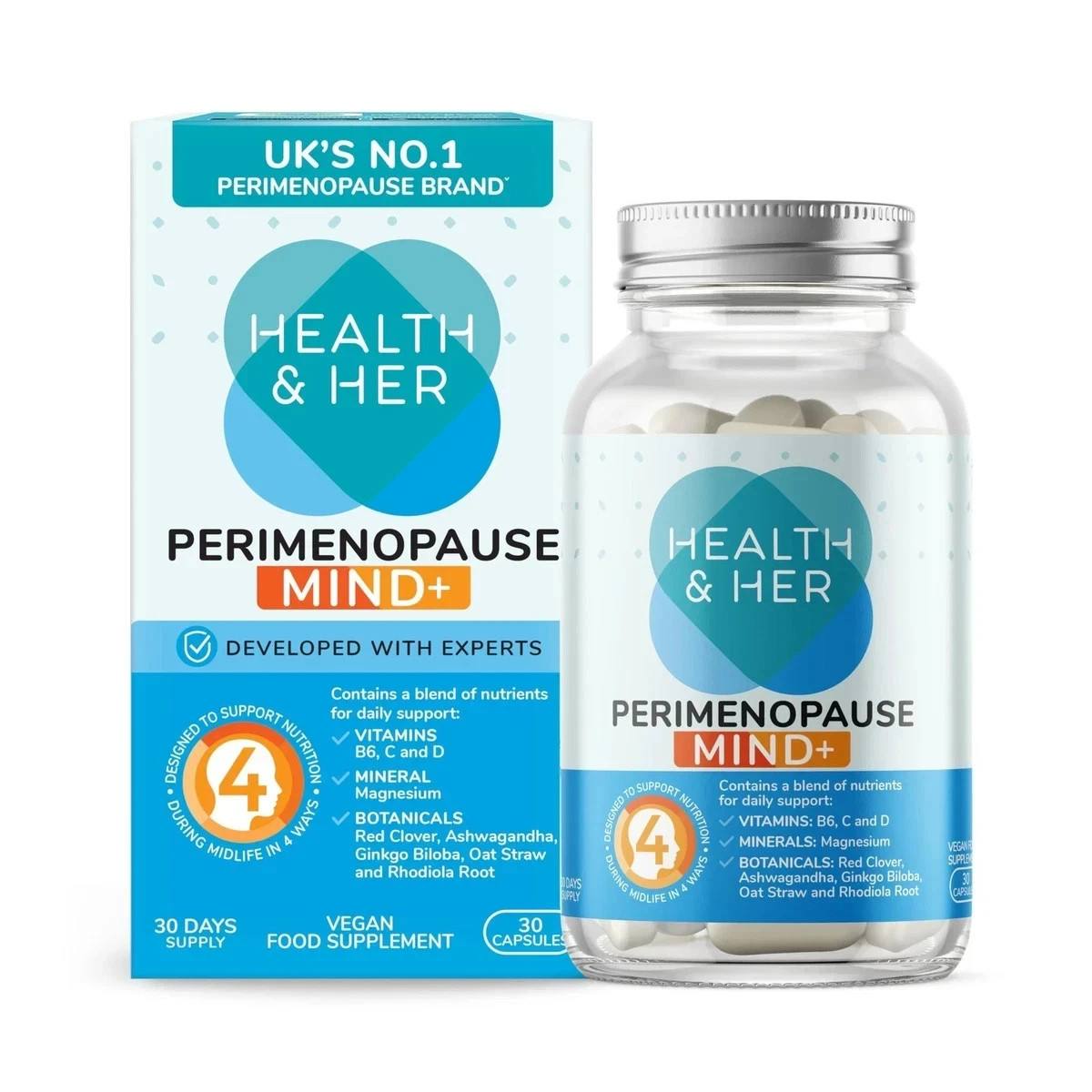 Health & Her Women's Red Perimenopause Mind+ Multi Nutrient Supplement 30 Capsules - Image 8