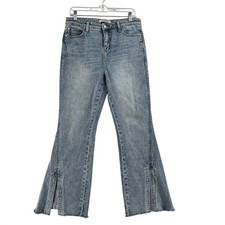 Liverpool Hannah Flare Leg Jeans Women  s Size 6/28 Split Hem Frayed Crop Blue