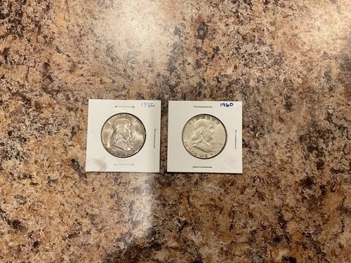 Franklin Half Dollars 1956 & 1960 90% Silver Lot of 2, Uncirculated, Nice Tone!