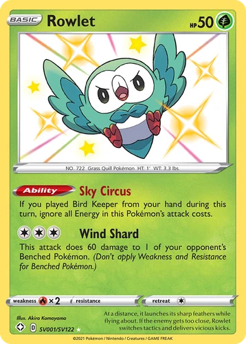 Rowlet SV001/SV122 Shiny Rare Shining Fates Shiny Vault Pokemon Holo NM/M
