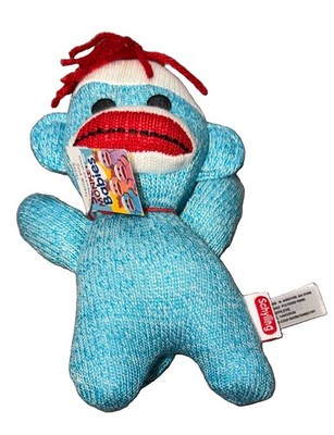 Schylling Blue Sock Monkey Plush Stuffed Animal, Washable, Small 6-14 in