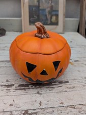 Vintage Ceramic Jack-O-Lantern Pumpkin with Lid for Halloween Decoration