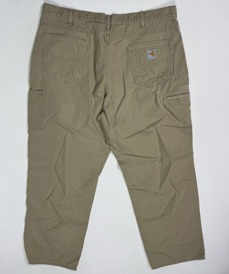 Pantalones Carhartt FR ignífugos Hombres 40x32 (38x30) Caqui Lona FRB159 GKH Trabajo Foto 2 de 4