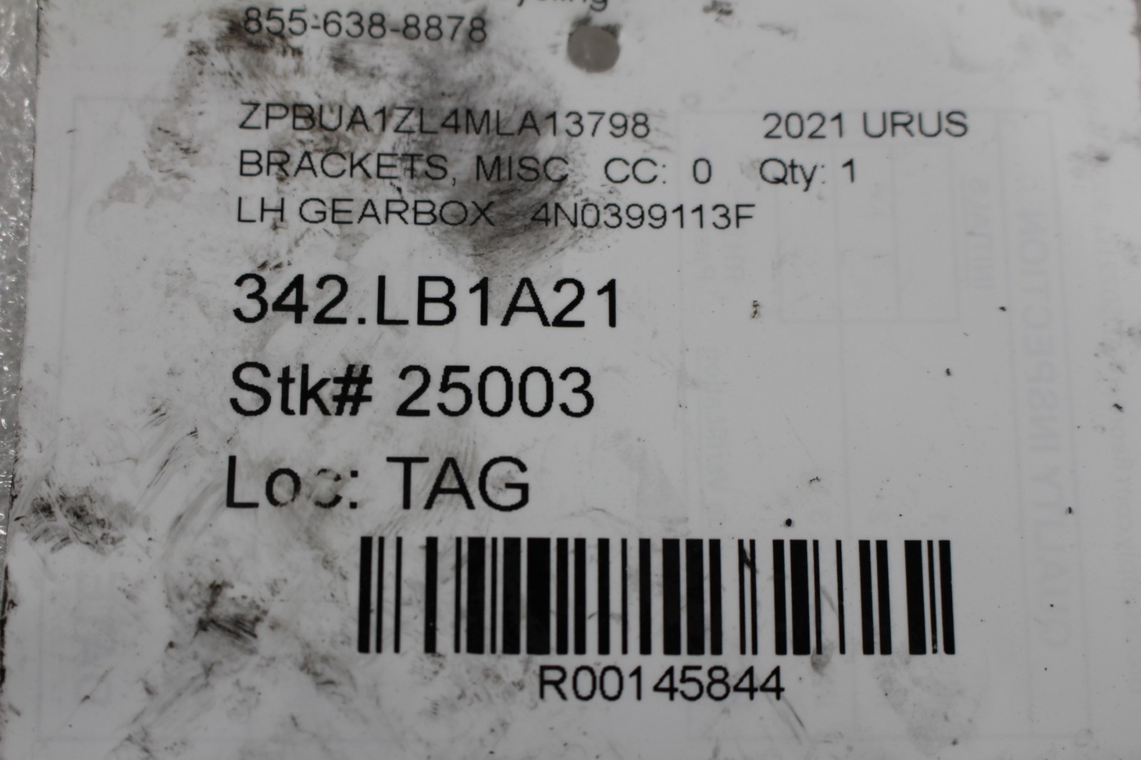 Lamborghini Urus, LH, Left, Transmission Bracket, Fire Dmg, Used, P/N 4N0399113F