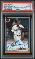 2026 Topps Series 1 1991 Auto Black /10 Ken Griffey Jr 91A-KG Mariners PSA 8 