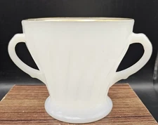 Milk White Gold Edged Double Handled  Sugar Bowl