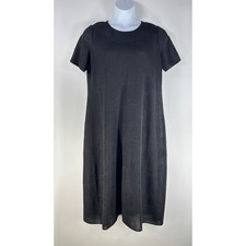 Misook Womens Dress L Black Knit Long Maxi Short Sleeve Tank Under Slip Designer
