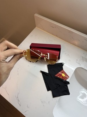 Cartier Big C Diamond Cut Gold Frameless Lens Gold Frame   SHIP SAME DAY