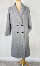 Vintage Herman Kay Herringbone Wool Nylon Blend Shawl Long Coat S M