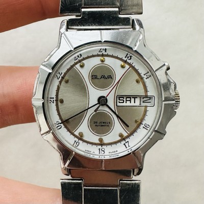 RARE SLAVA Automatic 2MChZ UdSSR Watch Soviet Vintage Date Wrist Old Russia...