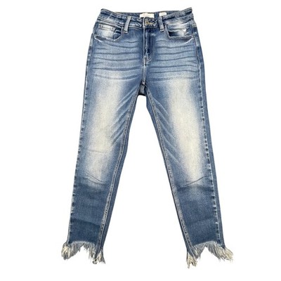 KanCan Blue Jeans Kurvy Mid-Rise Ankle Skinny Frayed Hem Women 26