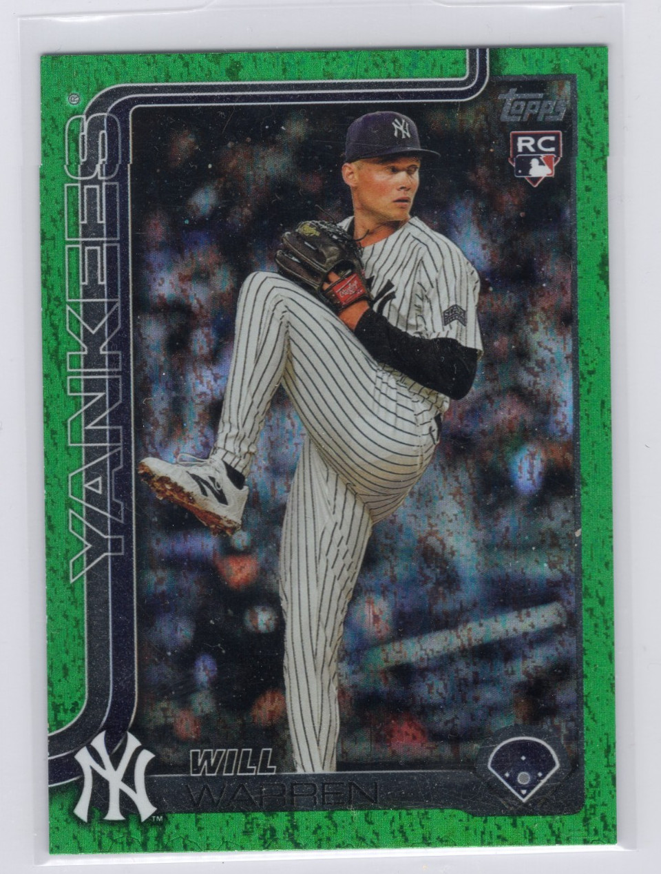 2025 Topps Chrome Will Warren #81 Green Sparkle Refractor /99 RC Rookie Yankees