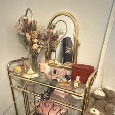Gold Vintage/ brass mcm/ Retro Vanity Set Polished brass/Glass/Brass mirror