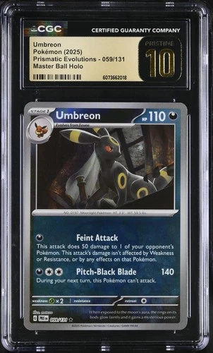 Pokémon Umbreon 059 MasterBall Pristmatic Evolutions 2025  CGC 10 PRISTINE