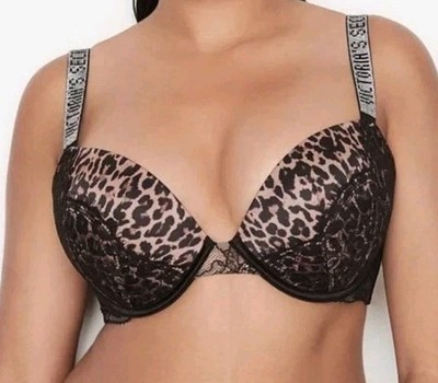 36,38  VICTORIA'S SECRET Rhinestone Shine Straps Very Sexy Push Up Bra Leopard