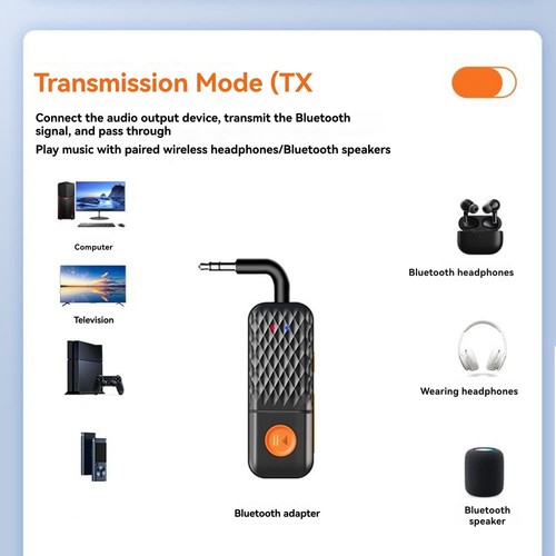 Bluetooth 5.4 Audio Transmitter Receiver 3.5MM AUX Hifi Stereo Music6120 - Afbeelding 4 van 9