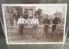 Antique Cabinet Photo Four Men on Bicycles General Drug Store Id'd Leona Kansas
