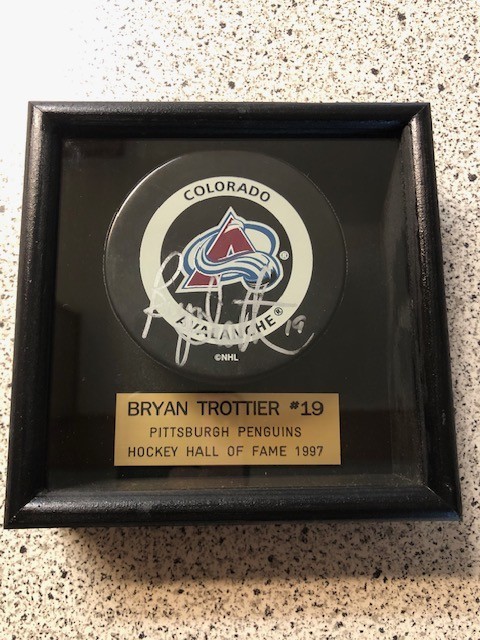 Bryan Trottier Autographed Colorado Avalanche Hockey Puck Framed w/COA