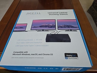 ACCELL Universal Laptop Docking Station USB 3 4K Dual Video HDMI MacOS Windows