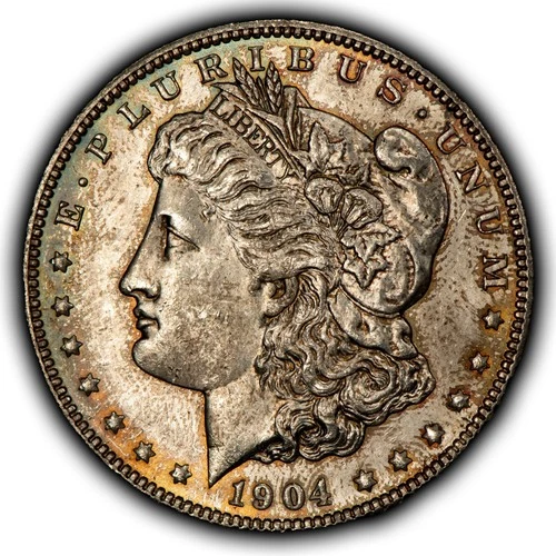 1904-O $1 Morgan Silver Dollar - Neon Rainbow Accent Toning - BU - SKU-D7088