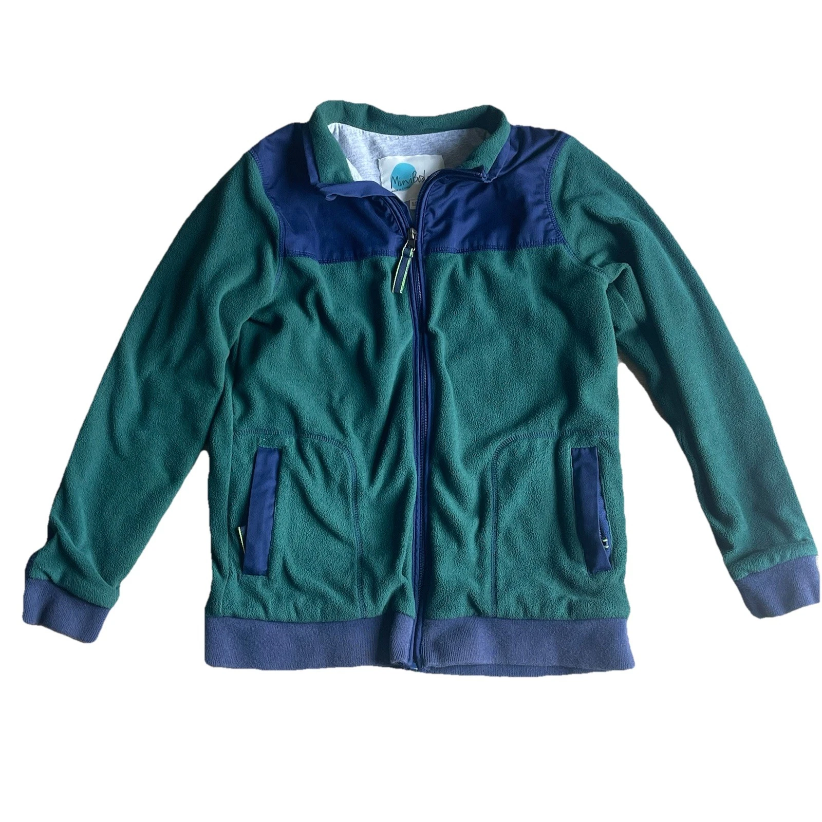 Mini Boden Boys Fleece Jacket 11-12Y Green Blue Full Zip Lined Coat