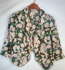 Mauve Blazer Jacket Medium Brown Pink Floral Print 3/4 Sleeve Open Front USA