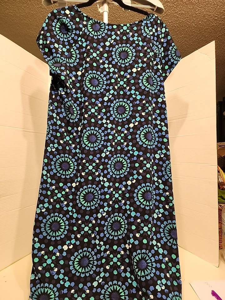 Merona XXL Dress Floral Short Sleeve Round Neck Dress Blue Black Teal Runs Small - Image 4 of 4