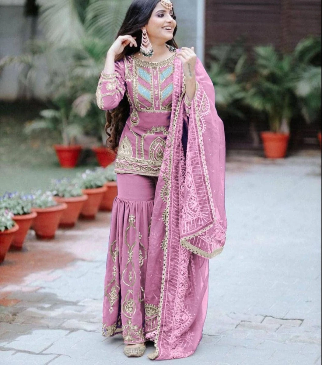 indian Pakistani unstitched Sharara suit Partywear With Heavy