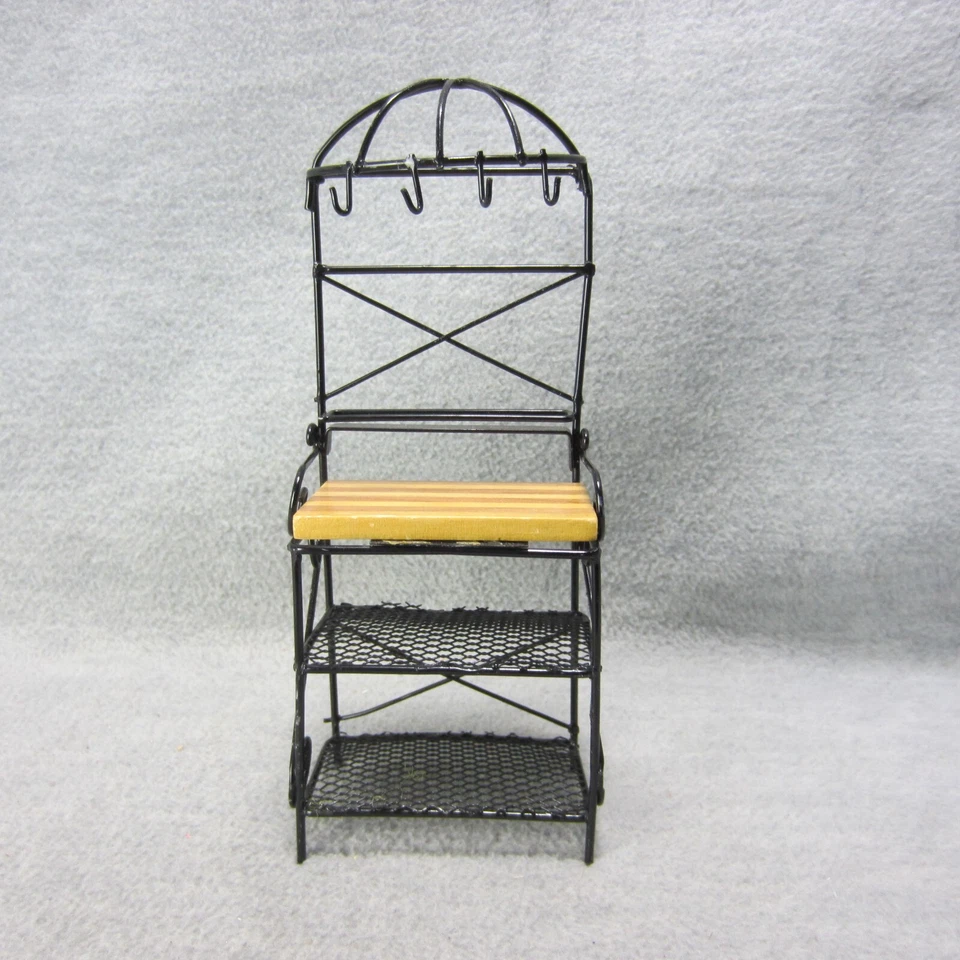 Estante de panadería o soporte para plantas de metal tamaño casa de muñecas miniatura con bloque de carniceros Foto 4 de 4