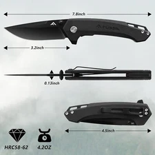 FLISSA Pocket Folding Knife 3.2”D2 Blade G10 Handle EDC Knife w/Pocket Clip