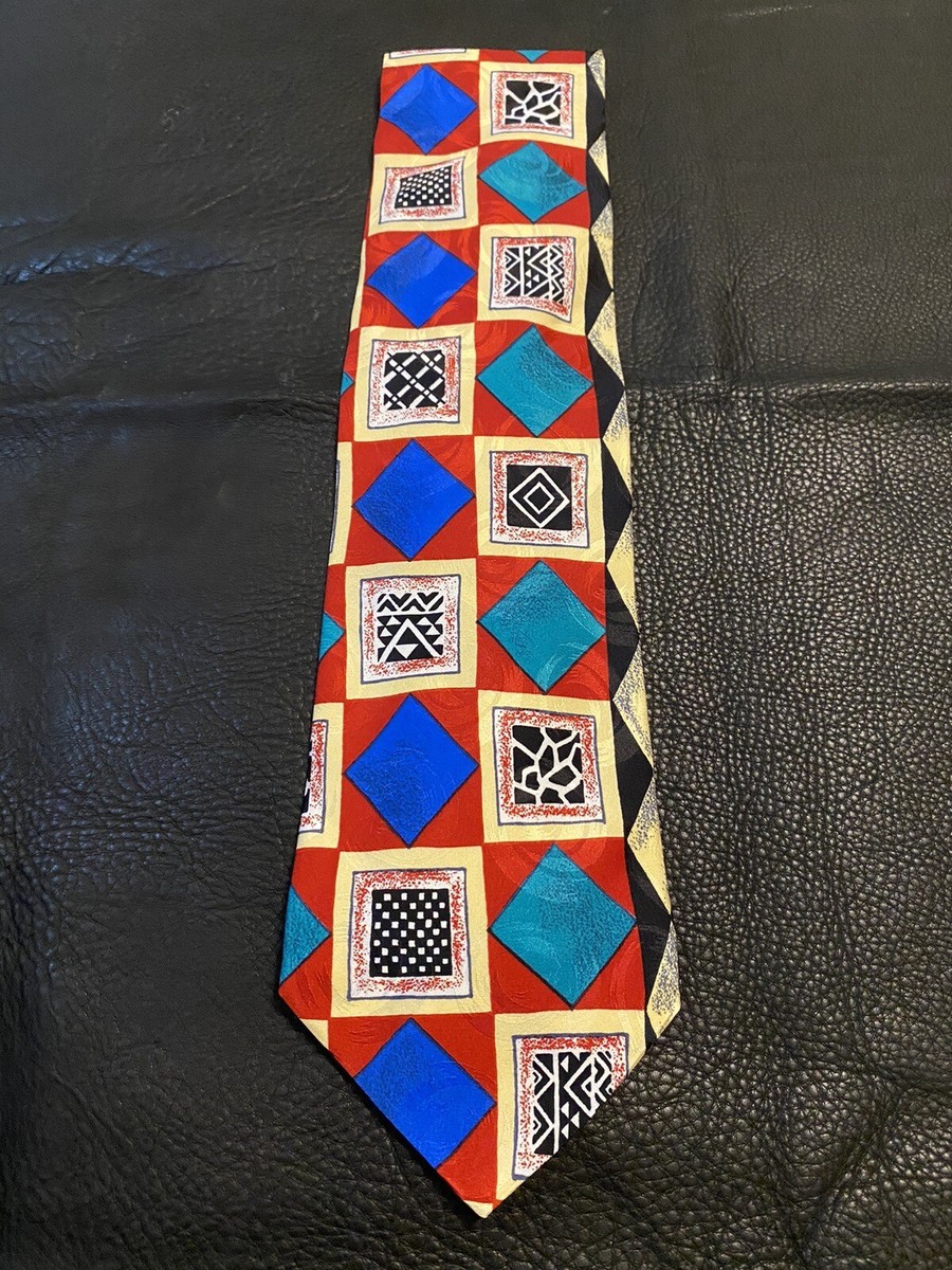 MARCO DELLI Men’s Vintage Hand Made Multicolored Abstract Art 100% Silk NeckTie View 2