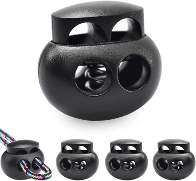 12 Pack Black Plastic Spring Cord Lock Toggle Stopper for Drawstring, Paracor...